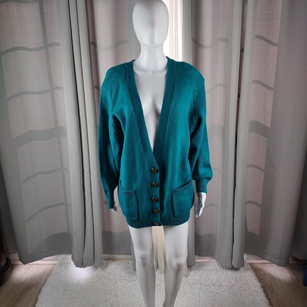 Venezia Original Sportswear Women Teal Green 4 Button 2 Pocket Cardigan Sz 18-20 - Picture 2 of 13